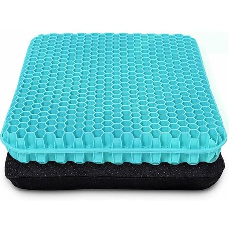 Coussin de siège en gel épais avec revêtement antidérapant motif nid d'abeille respirant absorbe les points de pression pour chaise de bureau de voiture fauteuil roulant (bleu laiteux)