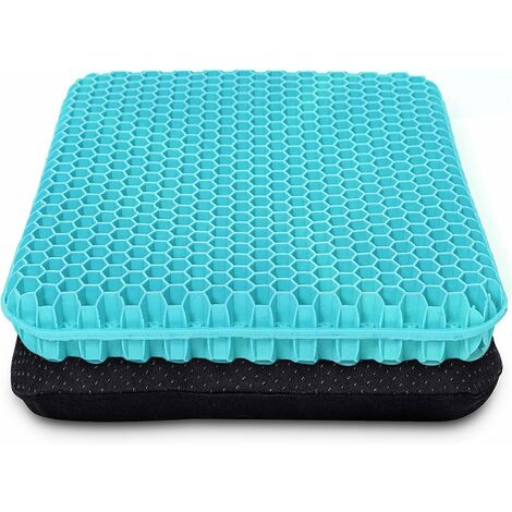Coussin de siège en gel épais avec revêtement antidérapant - Respirant - Motif nid d'abeille - Absorbe les points de pression pour voiture, chaise de bureau, fauteuil roulant (bleu lait)