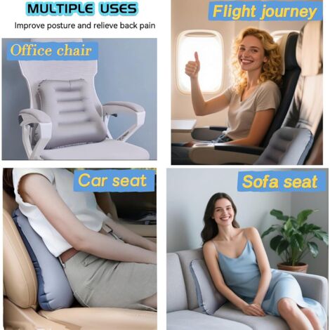 Coussin de siège gonflable, oreiller lombaire, support lombaire portable pour les voyages, protection dorsale longue distance - gris