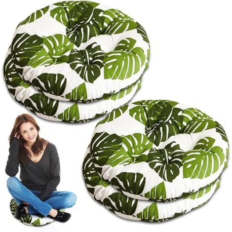 Coussin de siège rond confortable 40 x 40 cm pour salle à manger, salon, chambre d'étude, chaise de bureau, chaise de jardin, chaise de balcon, pour l'intérieur et l'extérieur, motif feuille
