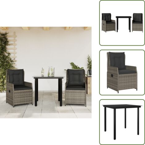Coussin de siège - vidaXL Ensemble à manger de jardin 3 pcs coussins gris résine tressée - Housse amovible