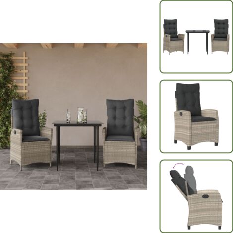 Coussin de siège - vidaXL Ensemble à manger de jardin 3pcs coussins gris clair poly rotin - Coussin de dossier