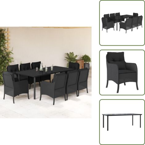 Coussin de siège - vidaXL Ensemble à manger de jardin 9pcs coussins noir résine tressée - Housses amovibles