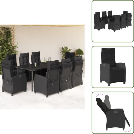 Coussin de siège - vidaXL Ensemble à manger de jardin 9pcs coussins noir résine tressée - Housses amovibles