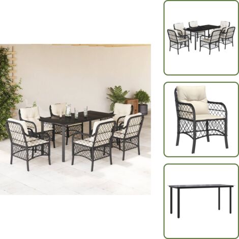 Coussin de siège - vidaXL Ensemble à manger de jardin coussins 7pcs Noir Résine tressée - Housses amovibles