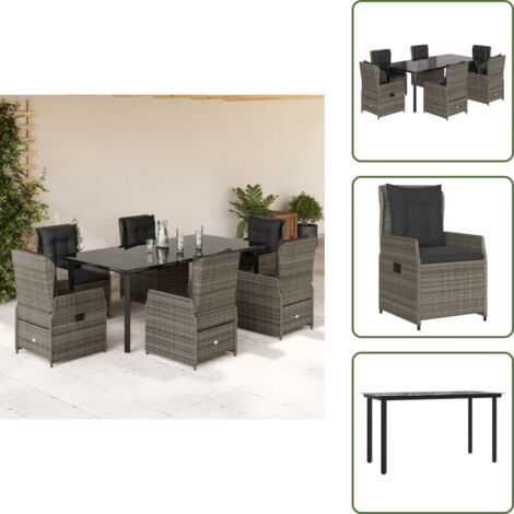 Coussin de siège - vidaXL Ensemble à manger de jardin et coussins 7 pcs gris rotin - Housse amovible