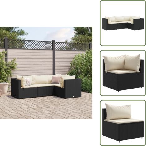 Coussin de siège - vidaXL Salon de jardin 4 pcs avec coussins Noir Résine tressée - Coussin de dossier