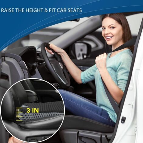 Coussin de siège voiture mousse à mémoire de forme – Épaississement 3 pouces – Lavable et respirant – Améliore la vision de conduite
