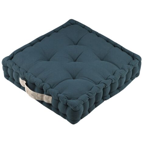 Coussin de sol 45x45x10 cm Duo cobalt lin 100% coton