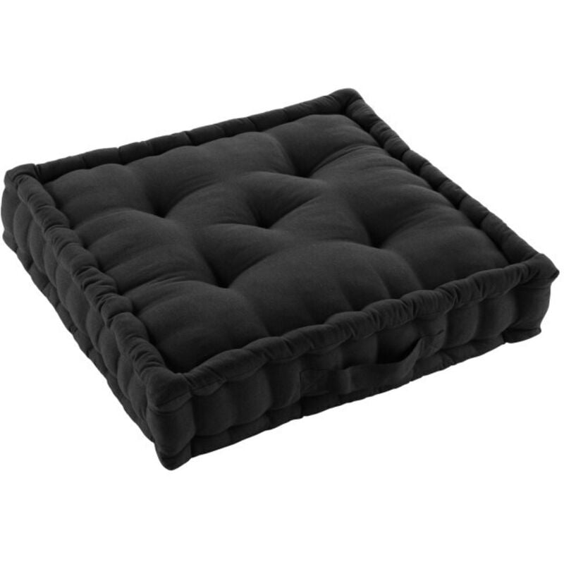 Bricoline - Coussin de sol 50 x 50 x 10 cm coton/polyester recycle grs twily Noir