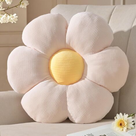 Coussin de sol Daisy - 1 pièce - Matière polyester - Décoration chambre d'enfant - Salon/bureau - 48 cm blanc (Blanc avec cœur jaune [six pétales] 40 cm 0,22 kg)
