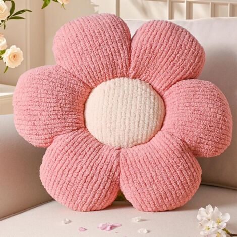 Coussin de sol Daisy - 1 pièce - Surface en peluche douce - Motif floral 3D - Décoration salon/chambre d'enfant - Rose 50 cm (Rose avec centre blanc et six pétales [peluche en coton doux] 40 cm 0,25 k