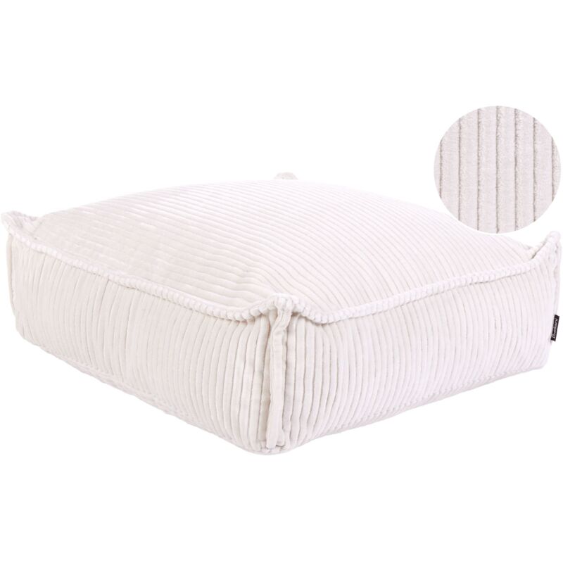 Coussin de Sol en Coton Aspect Velours Côtelé 55 x 55 x 20 cm Carré Beige Clair Allozai