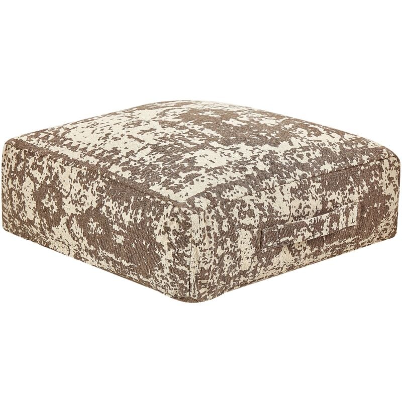 Coussin de Sol en Coton Beige et Marron 50 x 50 x 20 cm à Motif Abstrait Pouf Shasa