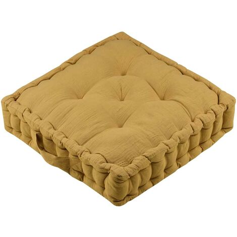 Coussin de sol en coton et gaze de coton moutarde 44 cm