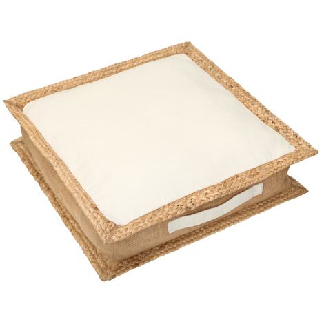 Coussin de sol et palette Adelma en jute et coton blanc et naturel 63 x 63  cm