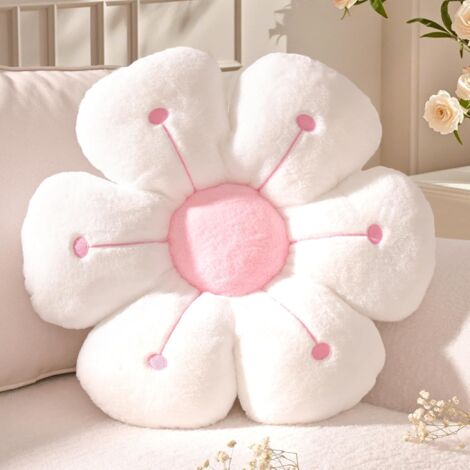 Coussin de sol en forme de fleur - 1 pièce - Surface douce et moelleuse - Motif marguerite 3D - Décoration pour chambre d'enfant - 40 cm blanc et rose (coussin central blanc et rose [six pétales] 40 c