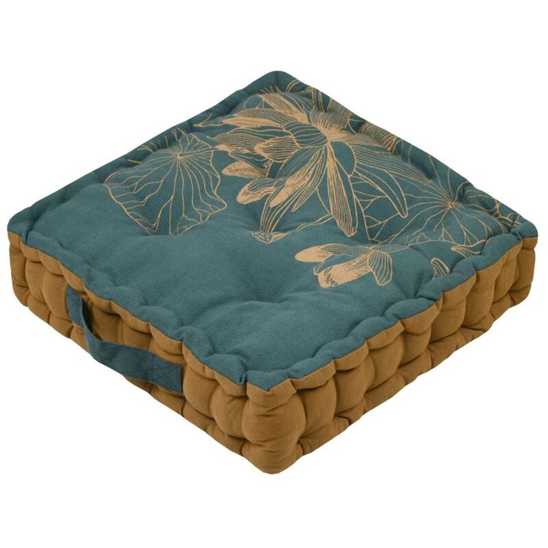 Coussin de sol jute 45 x 45 cm Fleur sawan canard