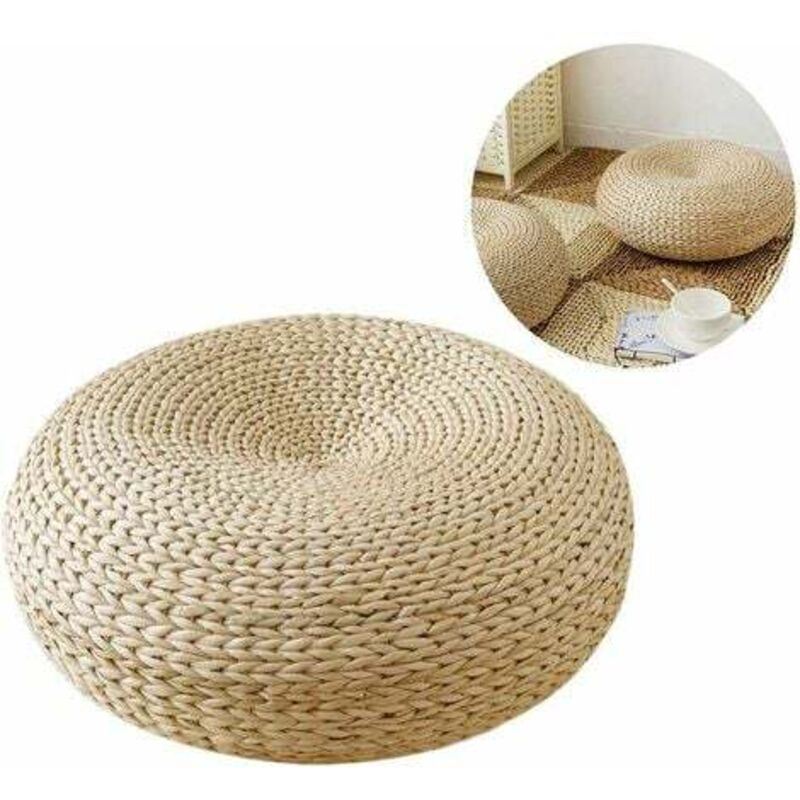 Coussin de sol rond respirant en paille tissée