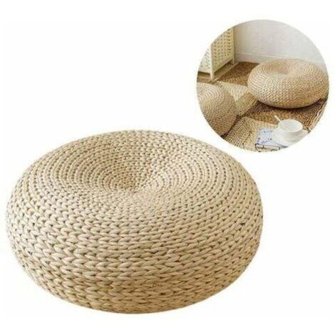 Coussin de sol rond respirant en paille tissée