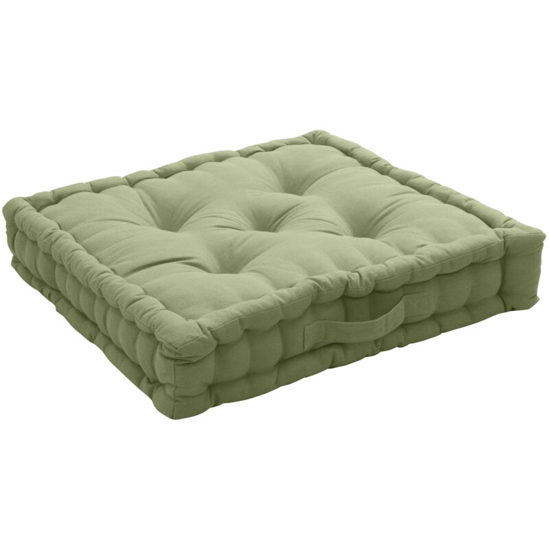 Decostars - Coussin de sol uni en pur coton Vert Olive 50x50x10 cm