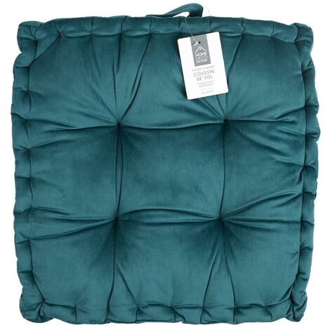 Coussin De Sol Velours Bleu Canard 40x40cm