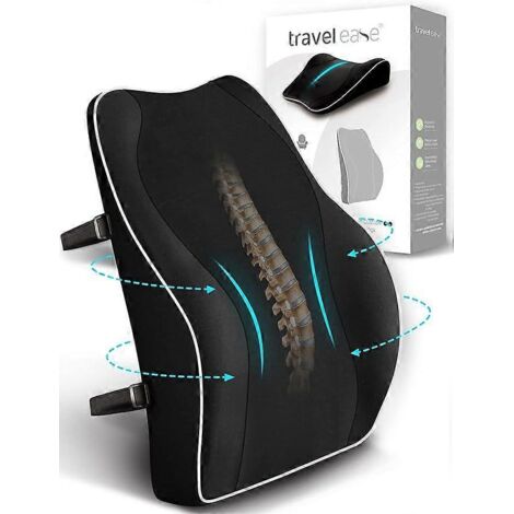 Coussin de soutien lombaire ergonomique, dossier en mousse à mémoire de forme pour siège auto ou chaise de bureau, avec revêtement antistatique et doubles sangles réglables, noir