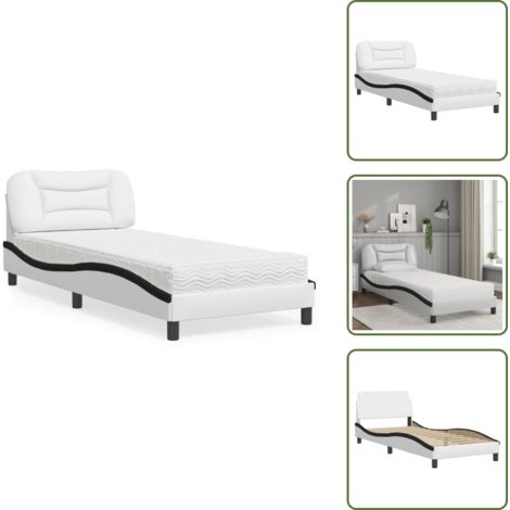 Coussin de tête - vidaXL Lit avec matelas Hvar blanc et noir 80x200 cm similicuir - Sommeil