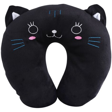 Coussin de voyage pour animaux en forme de U, oreiller en coton PP doux pour tête de chat noir, repose-tête auto jouet