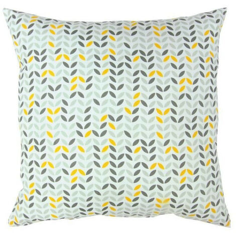 Coussin Déco 100 Coton Imprimé Mistigri 60x60 Cm Gris Jaune Et Blanc