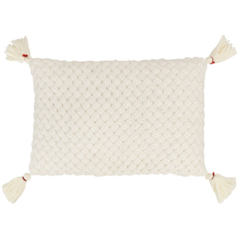Coussin Déco à Franges "Crochet" 40x60cm Blanc