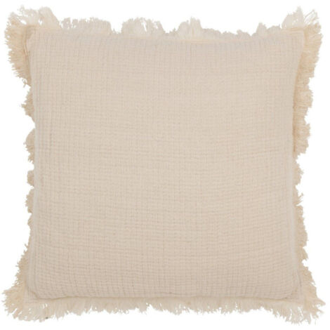 Coussin Déco à Franges "Mousseline" 45x45cm Beige Clair