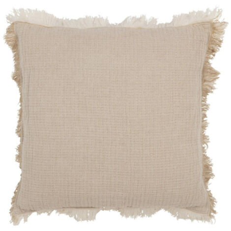 Coussin Déco à Franges "Mousseline" 45x45cm Beige Foncé