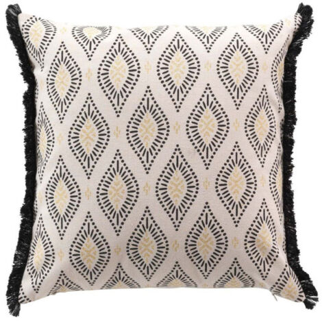 Coussin Déco à Franges "Oricia" 45x45cm Beige & Noir