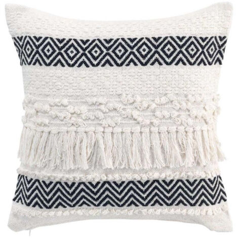 Coussin Déco à Franges "Zya" 40x40cm Noir