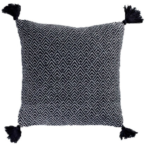 Coussin Déco à Pompons "Delios" 40x40cm Noir