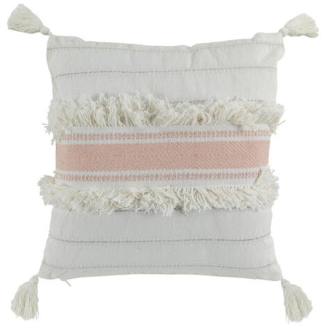 Coussin Déco à Pompons "Indira" 40x40cm Rose