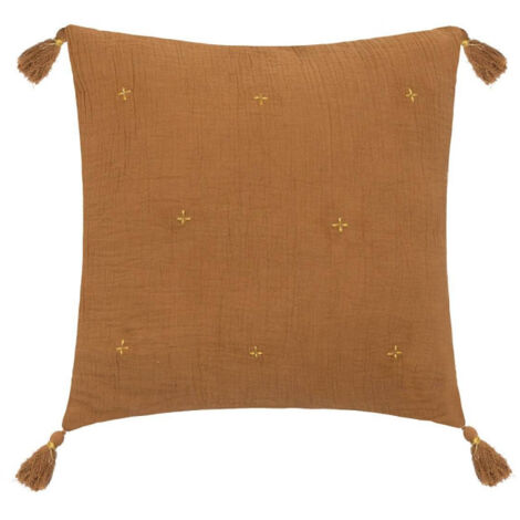 Coussin Déco à Pompons "Millo" 40x40cm Cannelle