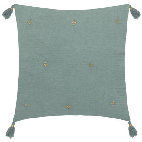 Coussin Déco à Pompons "Millo" 40x40cm Vert Céladon