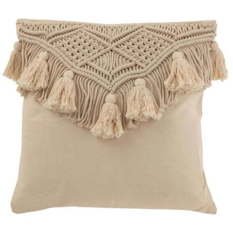 Coussin Déco avec Franges "Cosy" 50x50cm Beige