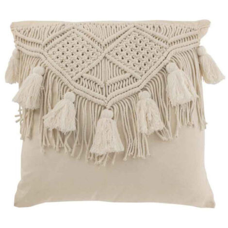Coussin Déco avec Franges "Cosy" 50x50cm Ivoire