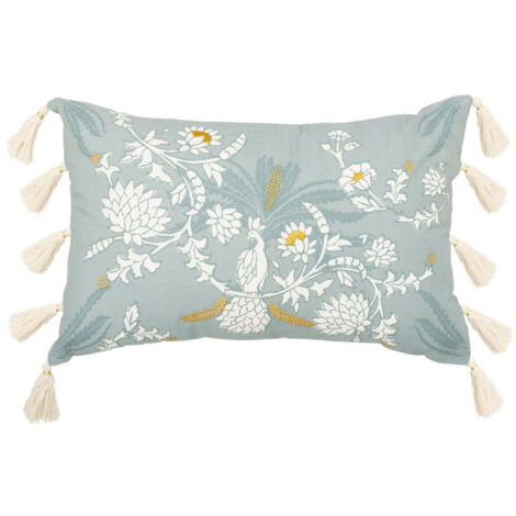 Coussin Déco Brodé "Wild Romance" 38x58cm Vert Céladon