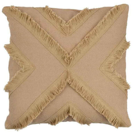 Coussin Déco "Croix Franges" 43x43cm Beige