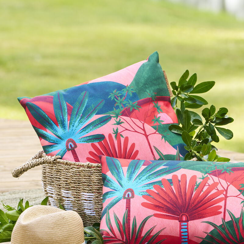 Hesperide – Coussin extérieur carré 40 x 40 cm motif jungle en polyester déperlant – Confort optimal pour fauteuils et canapés de jardin