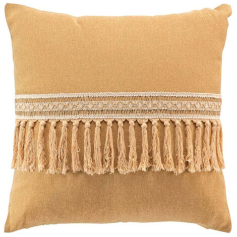 Coussin Déco Franges "Janara" 45x45cm Ocre