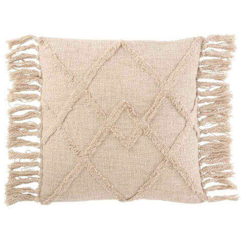 Coussin Déco Franges "Losange" 50x50cm Crème