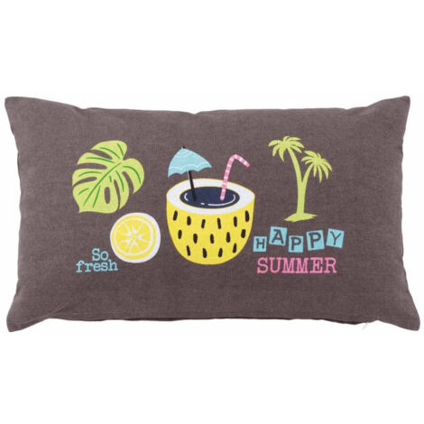 Coussin Déco "Happy Place" 30x50cm Taupe