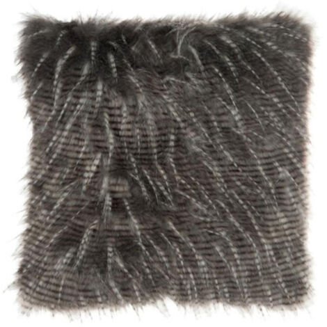 Coussin Déco Imitation Fourrure "Lignes" 45 Gris