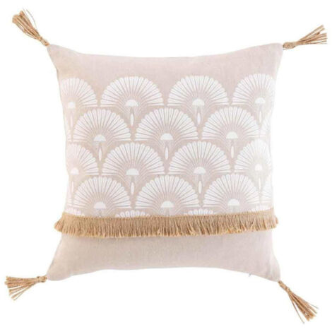 Coussin Déco Imprimé "Bahina" 40x40cm Beige & Blanc
