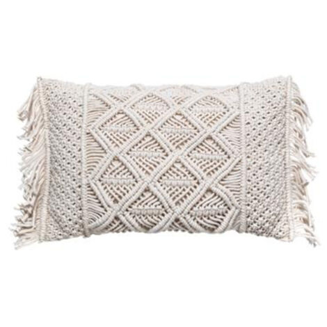 Coussin Déco Macramé "Idylle Folk" 30x50cm Ivoire